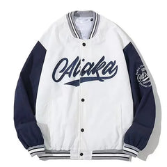 Oversized printed denim jacket featuring Y2K Harajuku streetwear style in classic blue wash