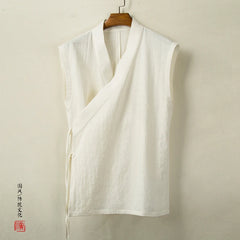 Chinese Traditional Hanfu Vest Linen Cotton Sleeveless Slit Top Kimono - view 6