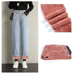 High Waisted Long Straight Velvet Jeans