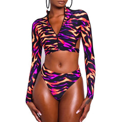 African Long-Sleeve Bikini Brazilian - Purple / S