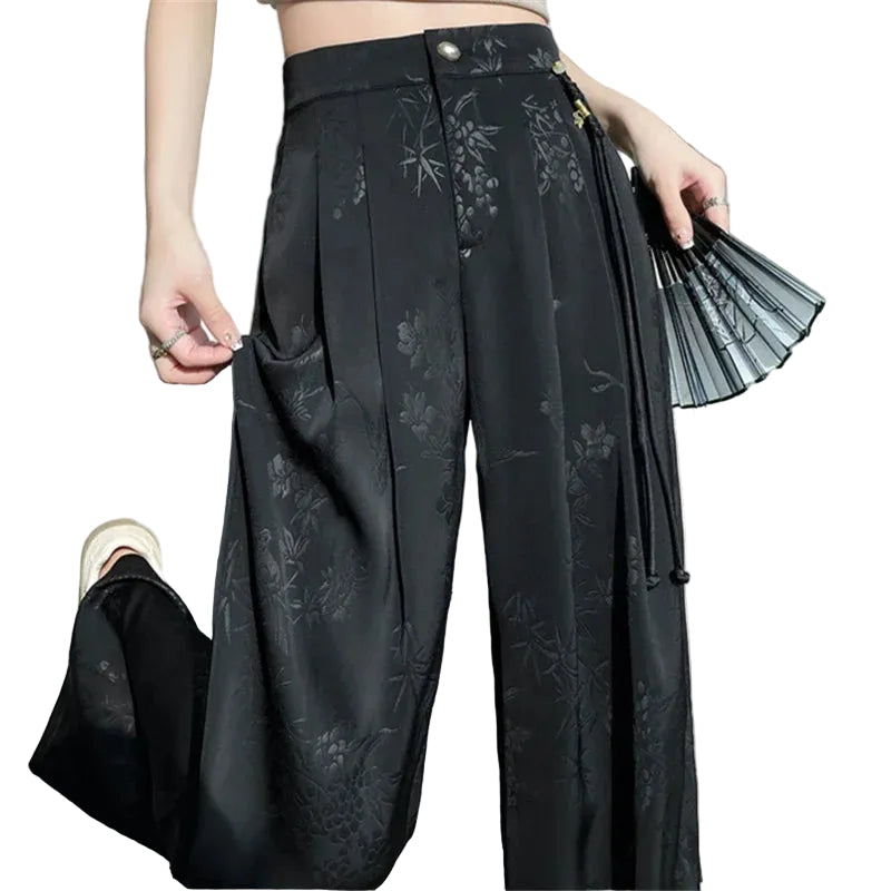 Harajuku Japandi Jacquard Wide Leg Linen Cotton Clothing - Front View | Urban Wear Outsiders
