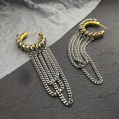 Exaggerated Long Tassel Punk Chain Open Hoop