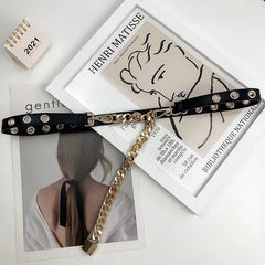 PU Leather Punk Chain Thin Buckle Belt