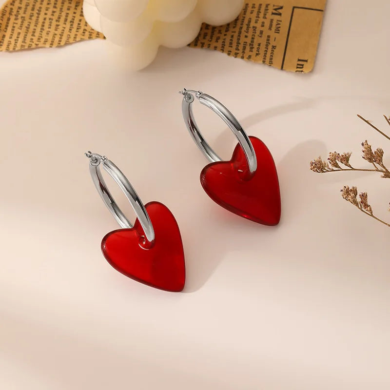 Heart Eardrop Stainless Steel Hoop Earrings