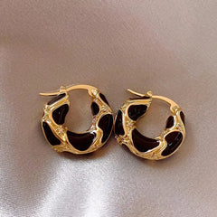 Rhinestone Stainless Steel Curl Hoop Stud Earrings