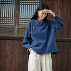 Chinese Style Tang Suit Traditional Clothes Ethnic Long Sleeve Hanfu Linen - view 3