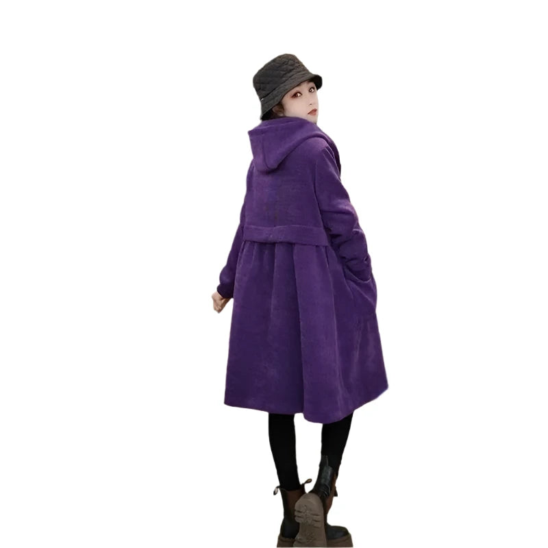 Long Loose Pocket Corduroy Hooded Thick Coat