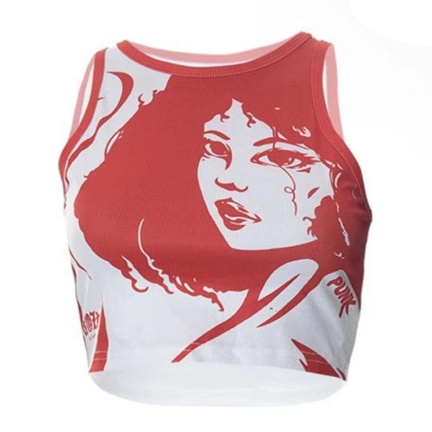 Y2k Doll Anime Tank Top - Red / S