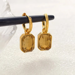 Square Crystal Stainless Steel Drop Hoop Earrings