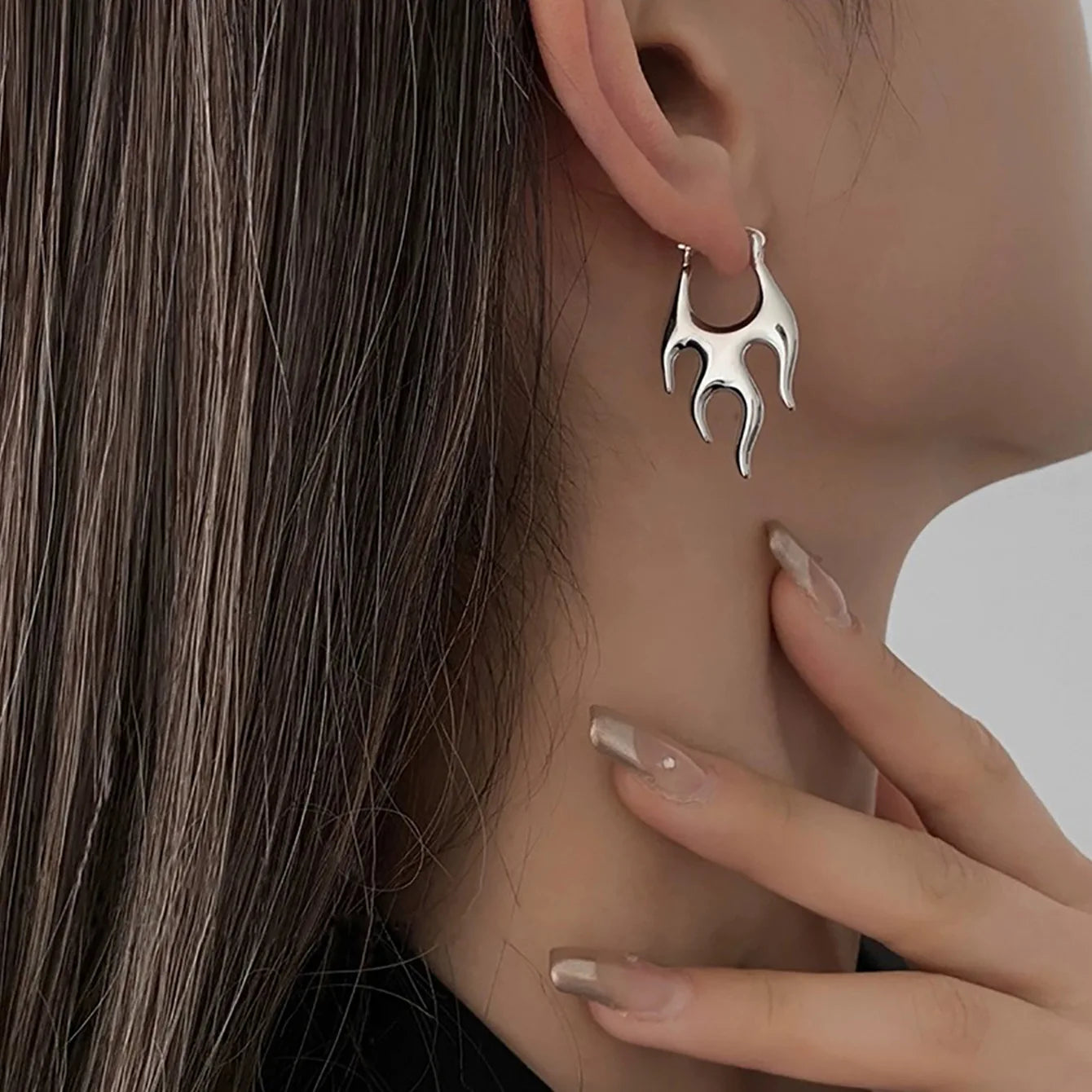 Aesthetic Stainless Steel Irregular Fire Hoop Earrings