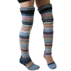 Knitted Striped Knee High Wool Socks