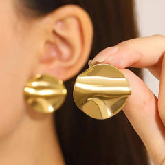 Statement Geometric Round Irregular Stainless Steel Stud Earrings