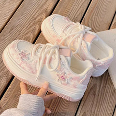 Pink Velvet Star Sneaker Chunky Sole Pastel