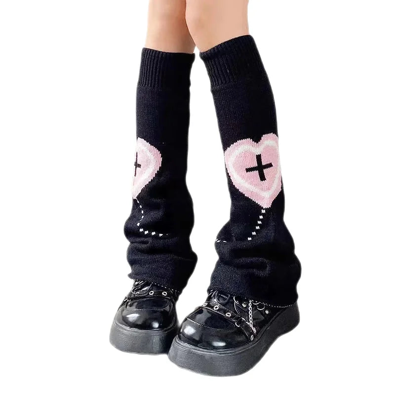 Punk Leg Warmers Heart Love Cross Knitted Socks