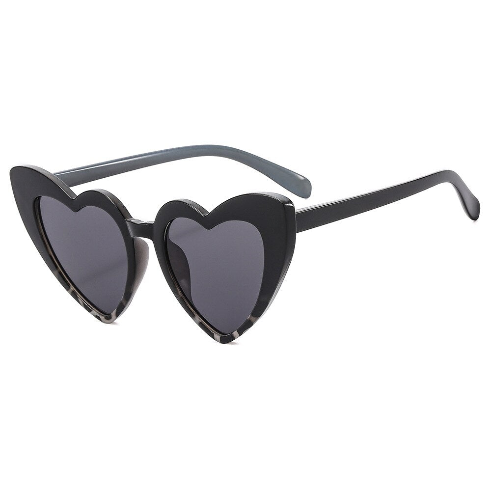 Heart Shape Sunglasses Glitter Frame Sun Shades - Dark Black