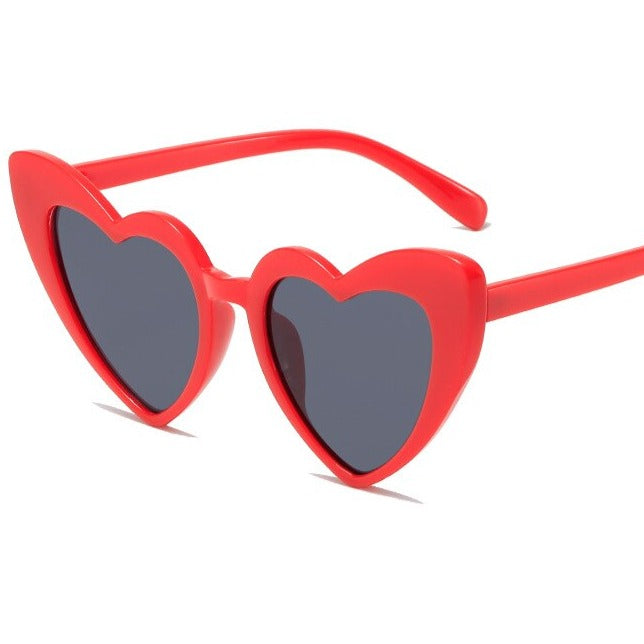 Heart Shape Sunglasses Glitter Frame Sun Shades - Red Black
