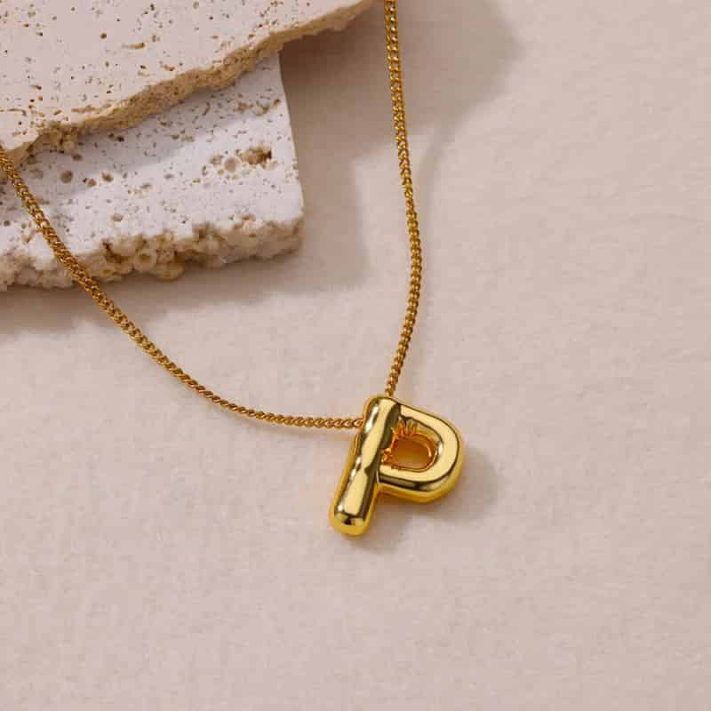 Chunky Alphabet Letter Initials Stainless Steel Plated Pendant Necklace