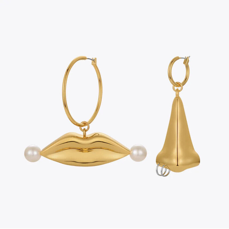 Exaggerated Gold Nose Lips Earrings
