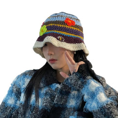 Flowers Knitted handmade Bucket Hat - One Size / Multicolor