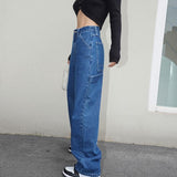 Wide Straight Leg High Waist Denim Pants