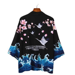Cherry Blossom & Crane 3/4 Sleeve Kimono - KIMONO