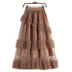 A Line Midi Tulle Skirt with Elastic Waist Khaki / One Size