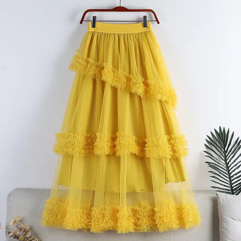 A Line Midi Tulle Skirt with Elastic Waist