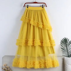 A Line Midi Tulle Skirt with Elastic Waist