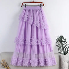 A Line Midi Tulle Skirt with Elastic Waist