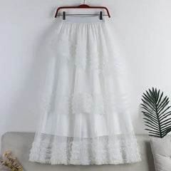 A Line Midi Tulle Skirt with Elastic Waist
