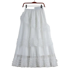 A Line Midi Tulle Skirt with Elastic Waist White / One Size