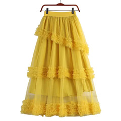 A Line Midi Tulle Skirt with Elastic Waist Yellow / One Size