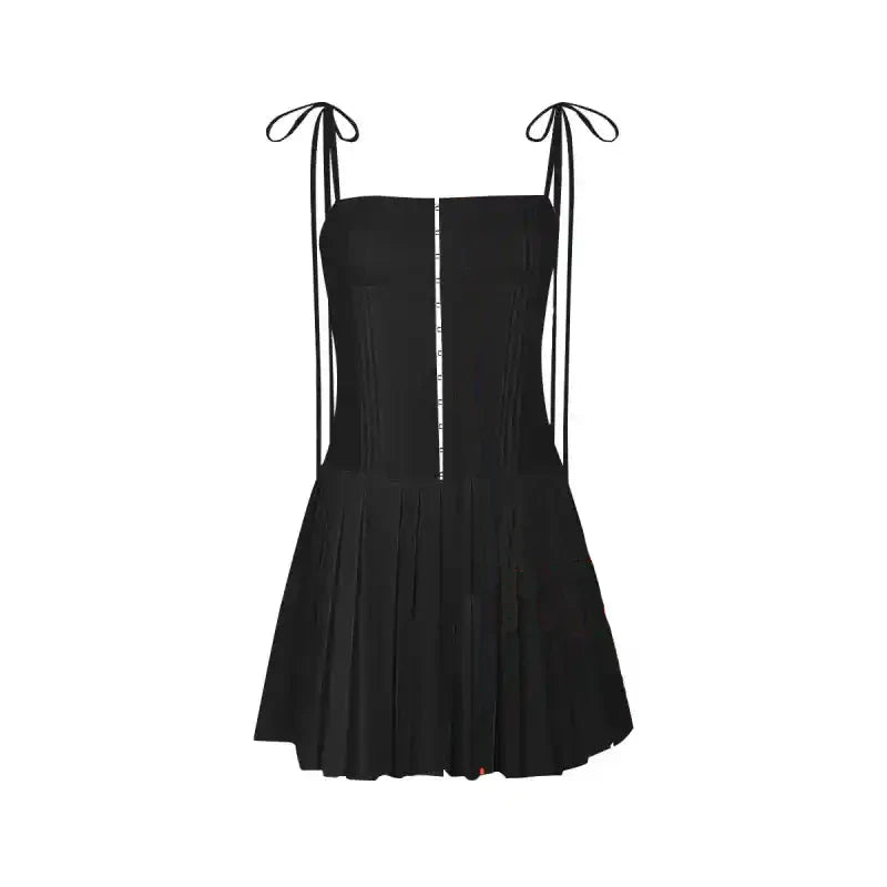 A Line Pleated Lace Spaguetti Strap Corset Dress