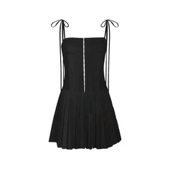 A Line Pleated Lace Spaguetti Strap Corset Dress