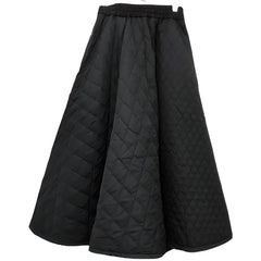 A-line Skirt Elastic High Waist Solid Color Diamond Design