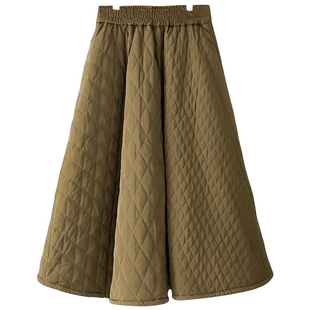 A-line Skirt Elastic High Waist Solid Color Diamond Design