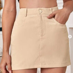 A-Line Solid Color Corduroy Skirt
