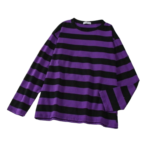 Striped Oversize Sweatshirt Long Sleeve - Purple / M -