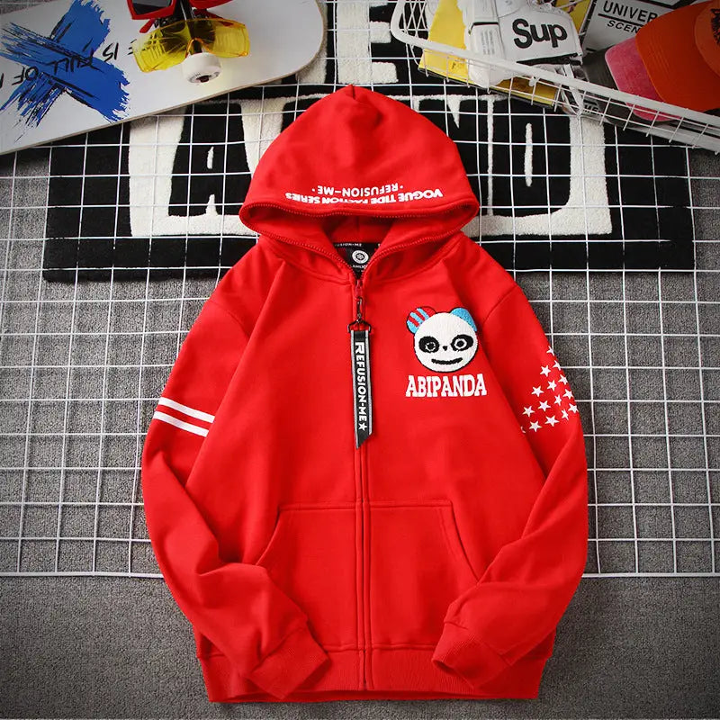 Abipanda Hooded Ziper Jacket - Red / M - Jackets