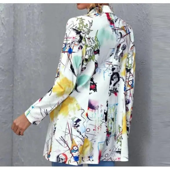 Abstract Art Print Long Sleeve Lapel Blazer