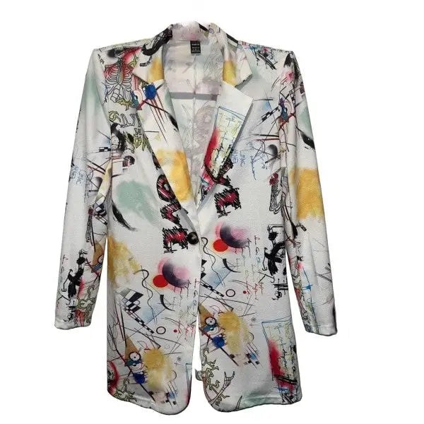 Abstract Art Print Long Sleeve Lapel Blazer