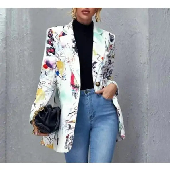 Abstract Art Print Long Sleeve Lapel Blazer
