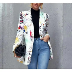 Abstract Art Print Long Sleeve Lapel Blazer