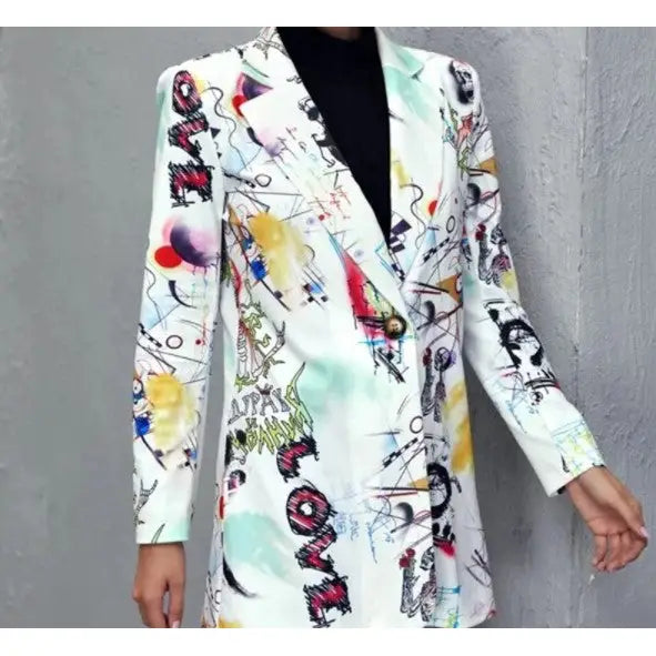 Abstract Art Print Long Sleeves Lapel Suit Blazer