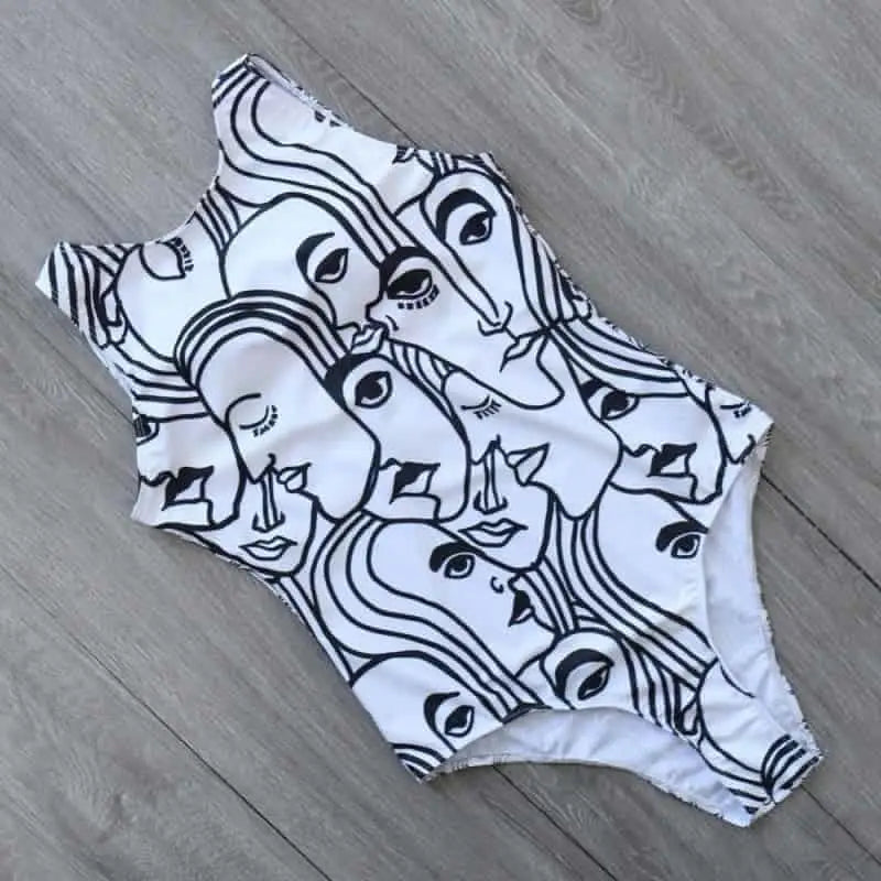 Abstract Black and White One-Piece Swimsuit