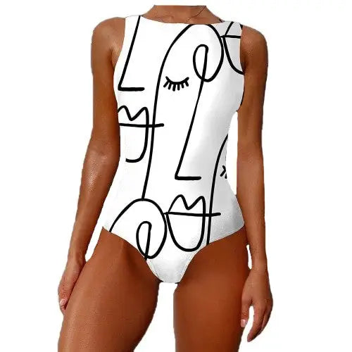 Abstract Black and White One-Piece Swimsuit