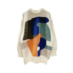 Abstract Color Block Knitted Oversize Sweater - One Size /