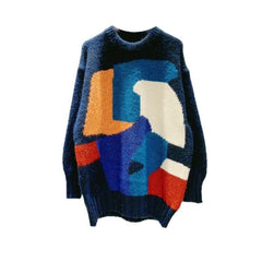 Abstract Color Block Knitted Oversize Sweater - One Size /