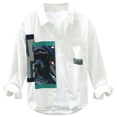 Abstract Pattern Print Shirt for Men and Women White / M