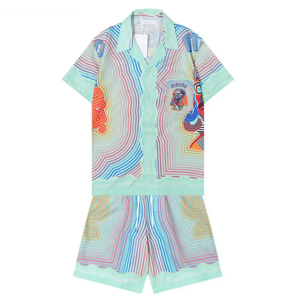 Abstract Portrait Print Shirt Set - Outfit Sets